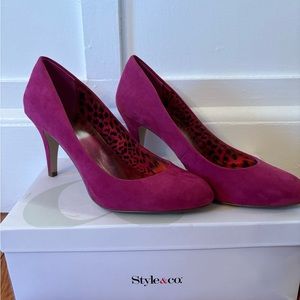 Style & Co magenta suede heels.